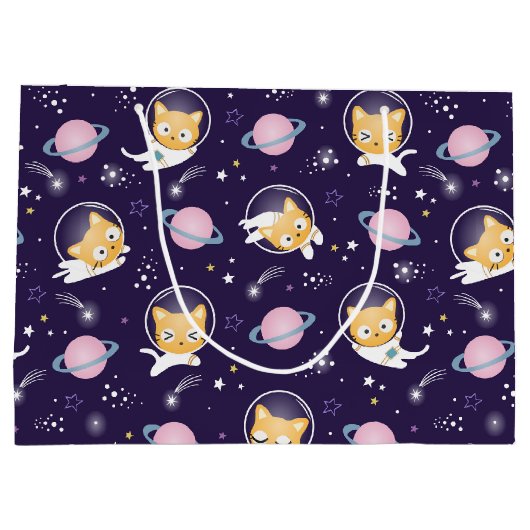 Cute Kitty Cat Astronauts Pattern Groot Cadeauzakje (Achterkant)