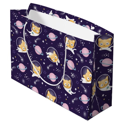 Cute Kitty Cat Astronauts Pattern Groot Cadeauzakje (Achterkant Gekanteld)