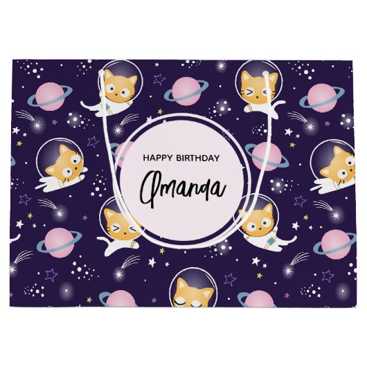 Cute Kitty Cat Astronauts Pattern Groot Cadeauzakje (Voorkant)