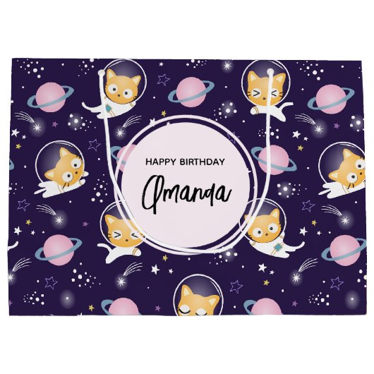 Cute Kitty Cat Astronauts Pattern Groot Cadeauzakje (Achterkant)