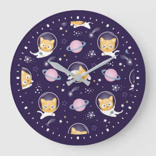 Cute Kitty Cat Astronauts Pattern Grote Klok