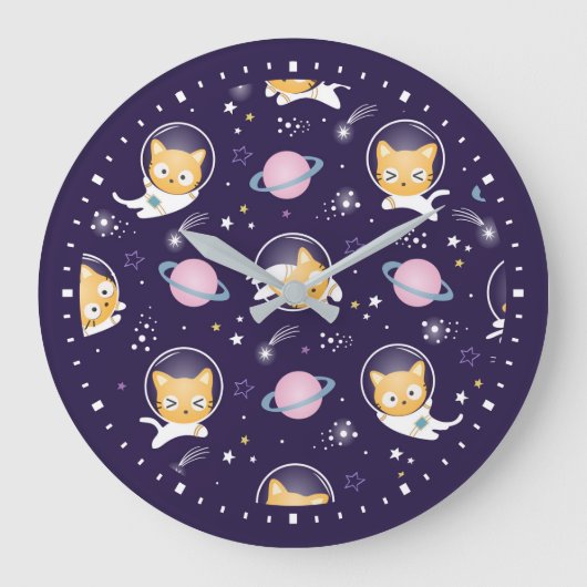 Cute Kitty Cat Astronauts Pattern Grote Klok (Voorkant)