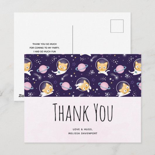 Cute Kitty Cat Astronauts Pattern Hartelijk dank Briefkaart (Voorkant / Achterkant)