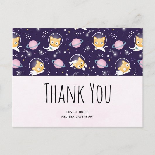 Cute Kitty Cat Astronauts Pattern Hartelijk dank Briefkaart (Voorkant)