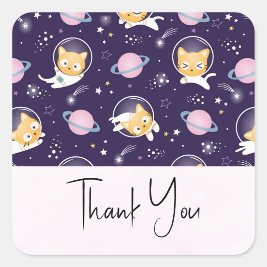 Cute Kitty Cat Astronauts Pattern Hartelijk dank Vierkante Sticker (Voorkant)