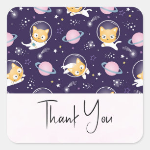 Cute Kitty Cat Astronauts Pattern Hartelijk dank Vierkante Sticker
