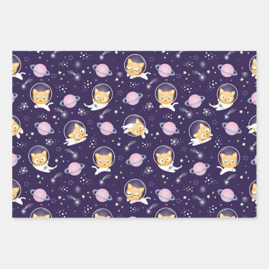 Cute Kitty Cat Astronauts Pattern Inpakpapier Vel (Voorkant)