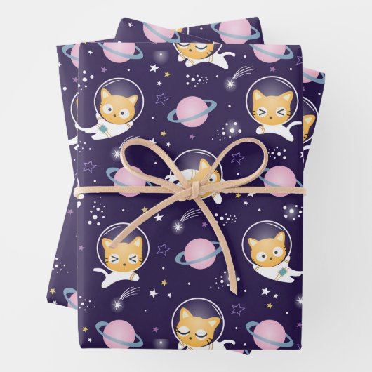 Cute Kitty Cat Astronauts Pattern Inpakpapier Vel (In situ)