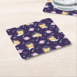Cute Kitty Cat Astronauts Pattern Kartonnen Onderzetters