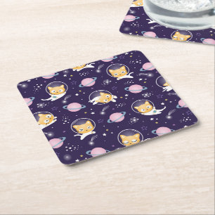 Cute Kitty Cat Astronauts Pattern Kartonnen Onderzetters