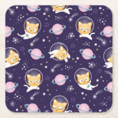 Cute Kitty Cat Astronauts Pattern Kartonnen Onderzetters (Voorkant)