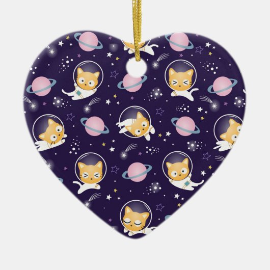 Cute Kitty Cat Astronauts Pattern Keramisch Ornament (Voorkant)