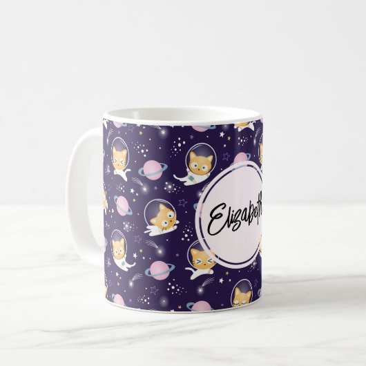 Cute Kitty Cat Astronauts Pattern Koffiemok (Voorkant links)
