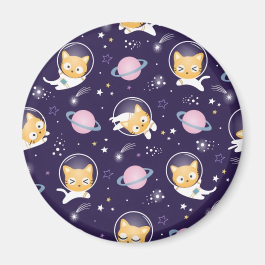 Cute Kitty Cat Astronauts Pattern Magneet (Voorkant)