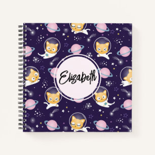 Cute Kitty Cat Astronauts Pattern Notitieboek
