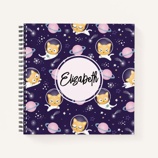 Cute Kitty Cat Astronauts Pattern Notitieboek (Voorkant)