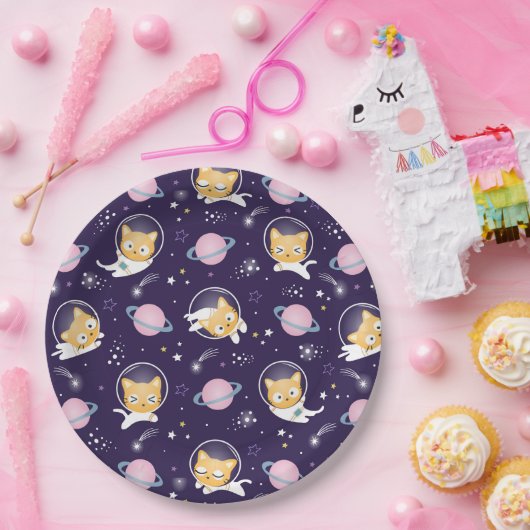 Cute Kitty Cat Astronauts Pattern Papieren Bordje (Feest)