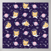 Cute Kitty Cat Astronauts Pattern Poster (Voorkant)