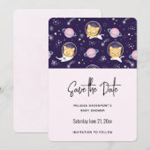 Cute Kitty Cat Astronauts Pattern Save the Date (Voorkant / Achterkant)