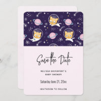Cute Kitty Cat Astronauts Pattern Save the Date