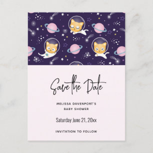 Cute Kitty Cat Astronauts Pattern Save the Date Uitnodiging Briefkaart
