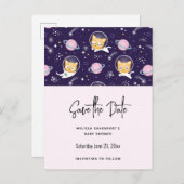 Cute Kitty Cat Astronauts Pattern Save the Date Uitnodiging Briefkaart (Voorkant / Achterkant)