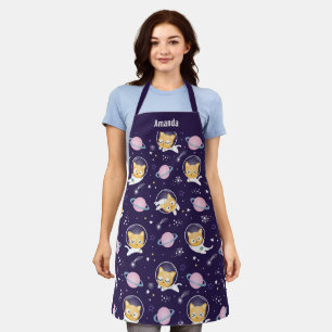 Cute Kitty Cat Astronauts Pattern Schort