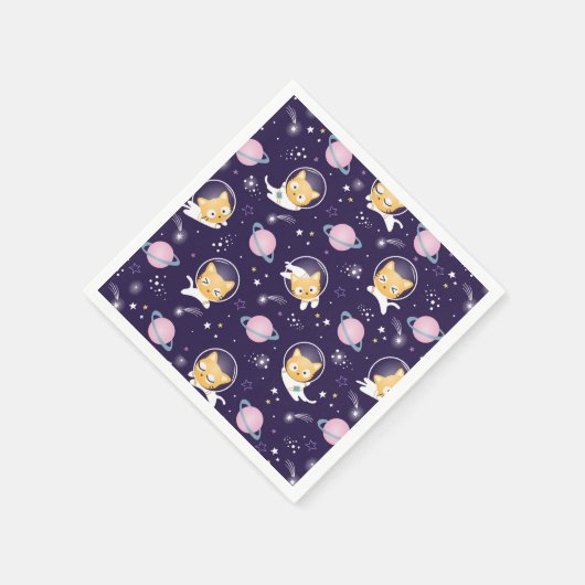 Cute Kitty Cat Astronauts Pattern Servet (Hoek)