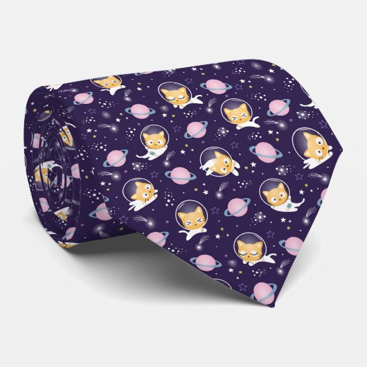 Cute Kitty Cat Astronauts Pattern Stropdas (Opgerold)