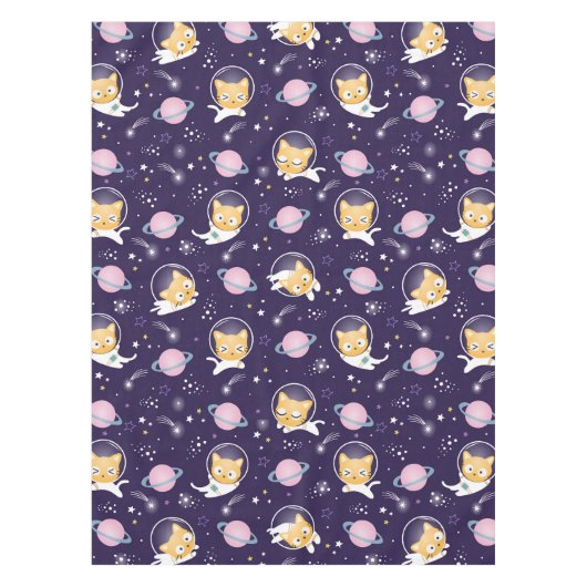Cute Kitty Cat Astronauts Pattern Tafelkleed (Voorkant)