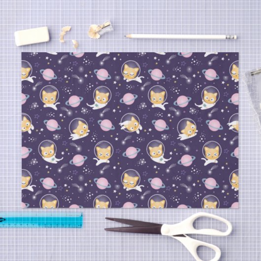 Cute Kitty Cat Astronauts Pattern Tissuepapier (Craft)