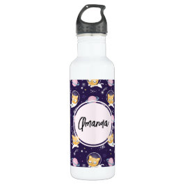 Cute Kitty Cat Astronauts Pattern Waterfles