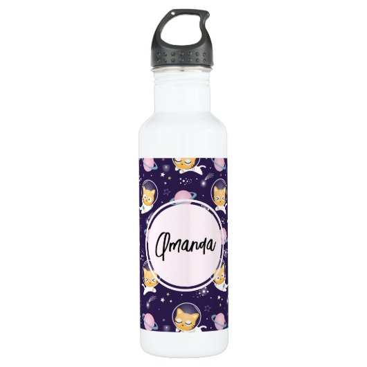 Cute Kitty Cat Astronauts Pattern Waterfles (Voorkant)