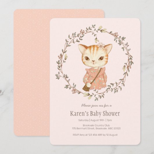 Cute Kitty Cat Baby shower Uitnodiging (Voorkant / Achterkant)