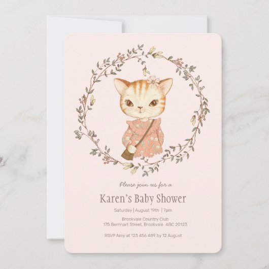  Cute Kitty Cat Baby shower Uitnodiging (Voorkant)