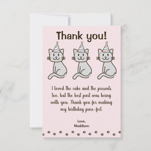 Cute Kitty Cat Birthday Hartelijk dank Bedankkaart (Voorkant)