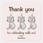 Cute Kitty Cat Birthday Hartelijk dank Vierkante Sticker (Voorkant)