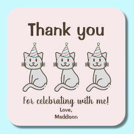 Cute Kitty Cat Birthday Hartelijk dank Vierkante Sticker