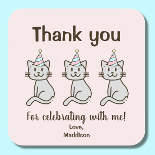 Cute Kitty Cat Birthday Hartelijk dank Vierkante Sticker