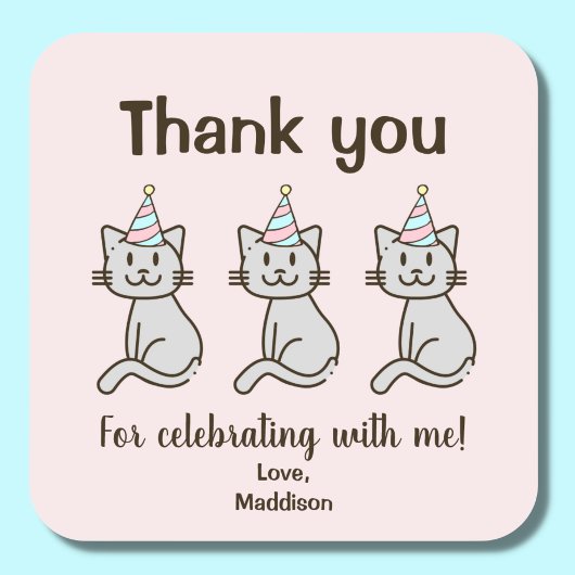 Cute Kitty Cat Birthday Hartelijk dank Vierkante Sticker
