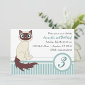 Cute Kitty Cat Birthday Party Invitation - Blue Kaart (Staand voorkant)