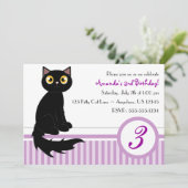 Cute Kitty Cat Birthday Party Invitation - Paars Kaart (Staand voorkant)