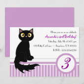 Cute Kitty Cat Birthday Party Invitation - Paars Kaart (Voorkant / Achterkant)