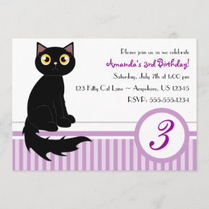 Cute Kitty Cat Birthday Party Invitation - Paars Kaart