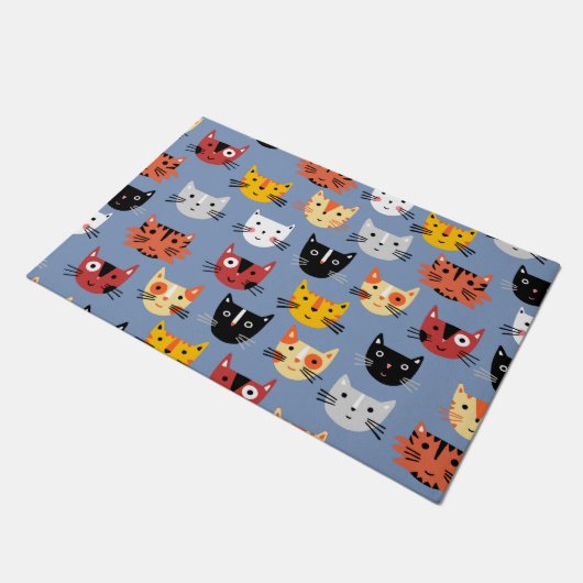 Cute Kitty Cat Blue Deurmat (Schuin)