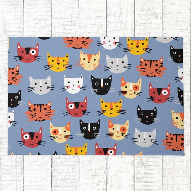 Cute Kitty Cat Blue Deurmat (Fun kitty cat blue doormat)