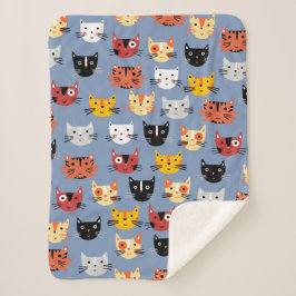 Cute Kitty Cat Blue Sherpa Deken