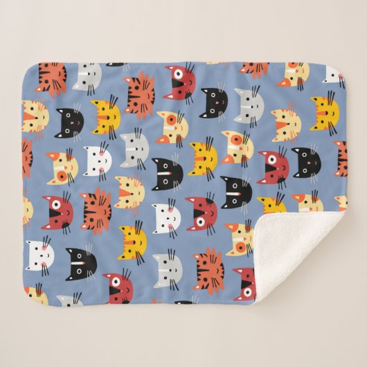 Cute Kitty Cat Blue Sherpa Deken (Voorkant (horizontaal))