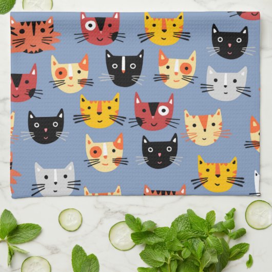 Cute Kitty Cat Blue Theedoek (Gevouwen)