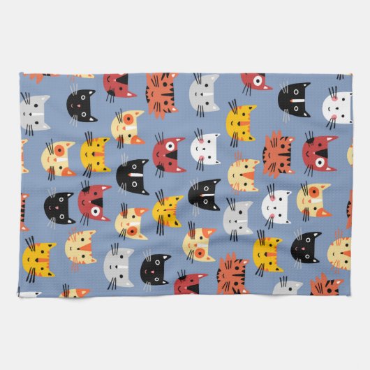 Cute Kitty Cat Blue Theedoek (Horizontaal)